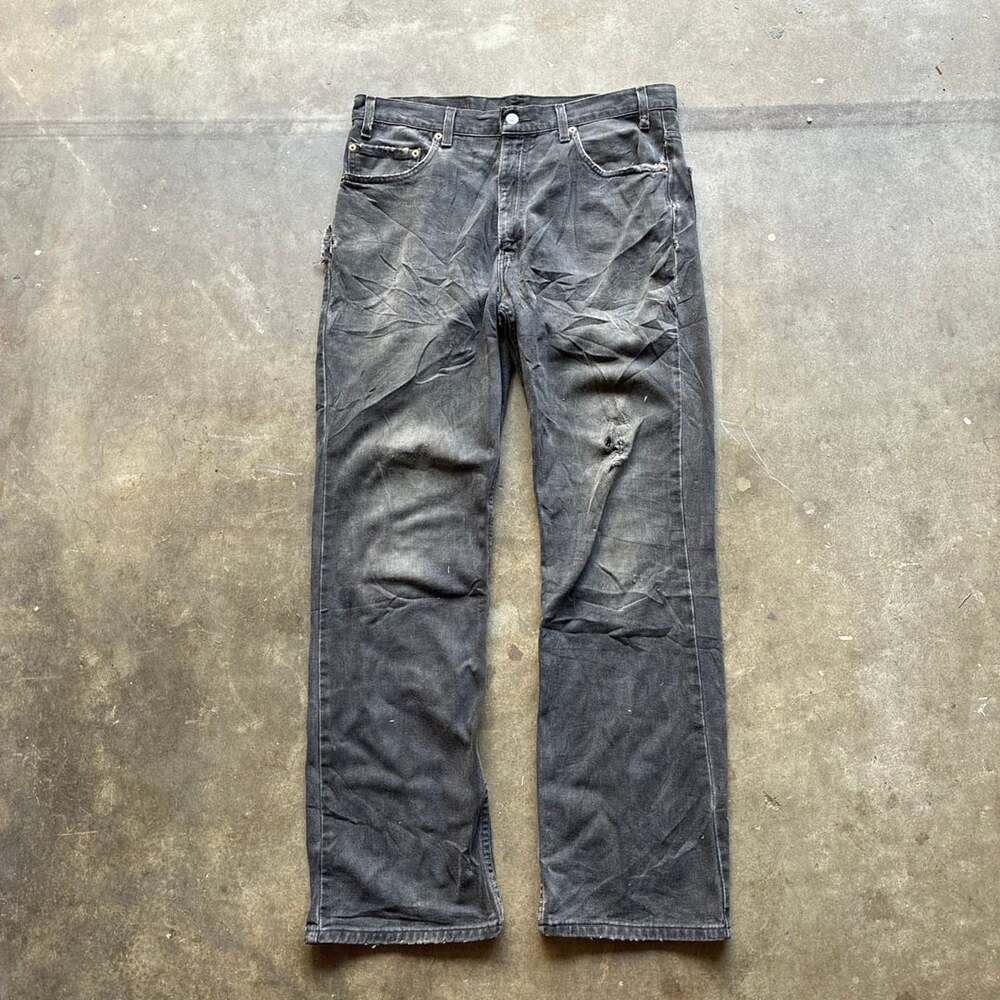 Levi's 517 Size 36x32 Black Jeans Distressed Denim Boot Cut